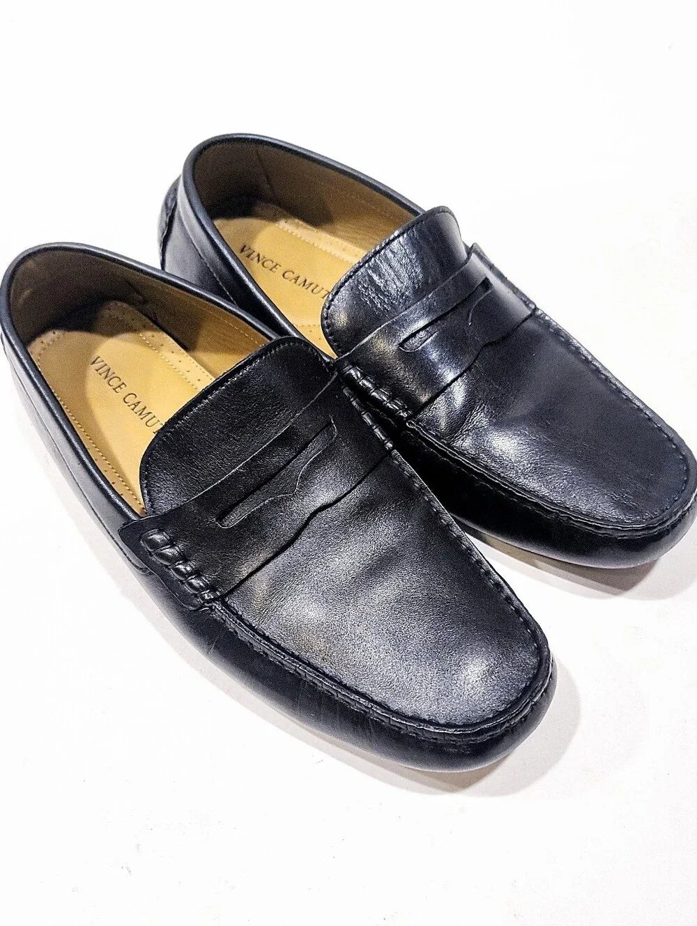 Vince Camuto Esmail Driving Moc Penny Loafers Mens 9.5 M Black Leather Shoes